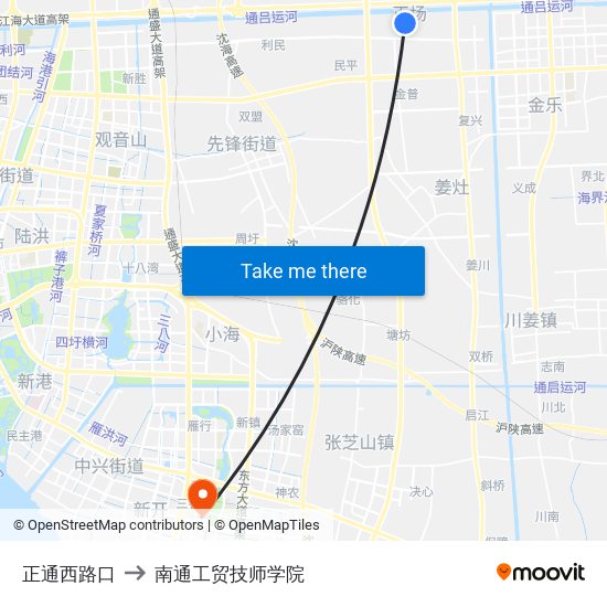 正通西路口 to 南通工贸技师学院 map