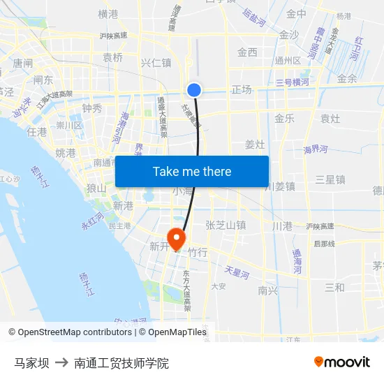 马家坝 to 南通工贸技师学院 map