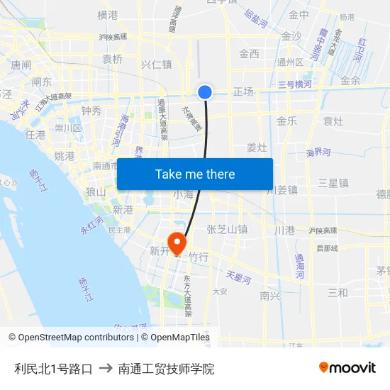利民北1号路口 to 南通工贸技师学院 map