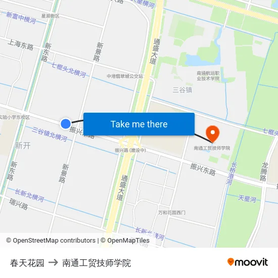 春天花园 to 南通工贸技师学院 map