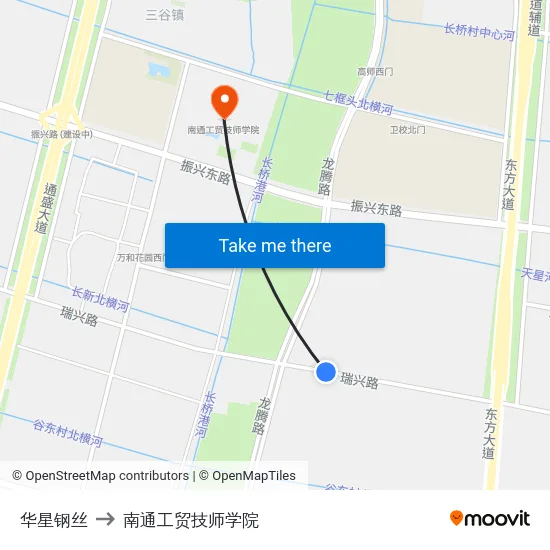 华星钢丝 to 南通工贸技师学院 map