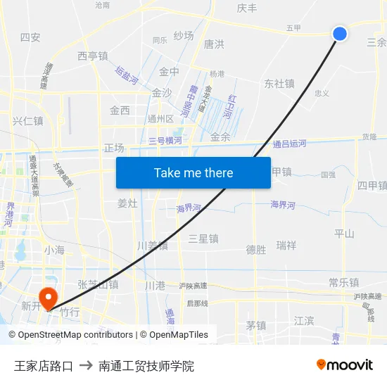 王家店路口 to 南通工贸技师学院 map