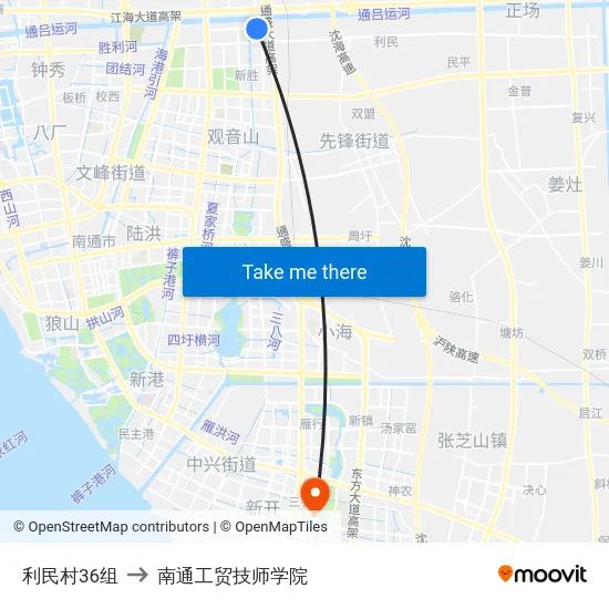 利民村36组 to 南通工贸技师学院 map