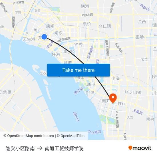 隆兴小区路南 to 南通工贸技师学院 map