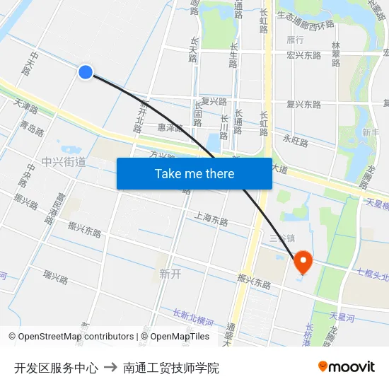 开发区服务中心 to 南通工贸技师学院 map