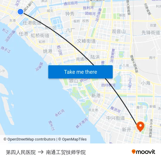 第四人民医院 to 南通工贸技师学院 map