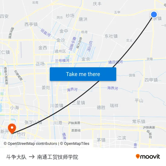 斗争大队 to 南通工贸技师学院 map