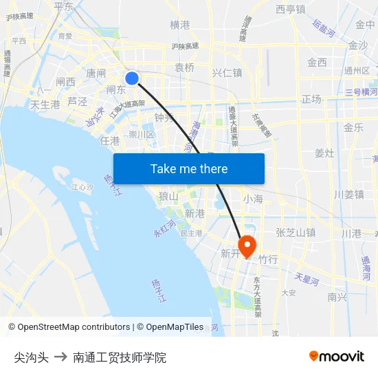 尖沟头 to 南通工贸技师学院 map