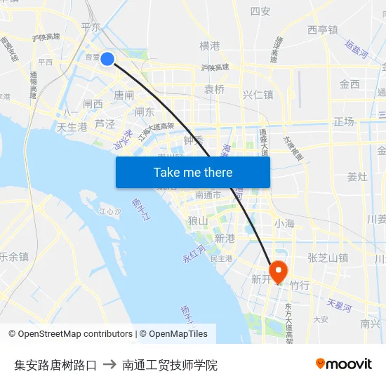 集安路唐树路口 to 南通工贸技师学院 map