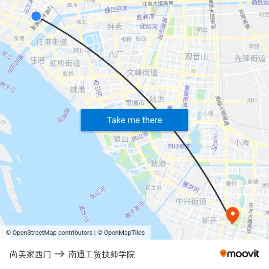 尚美家西门 to 南通工贸技师学院 map