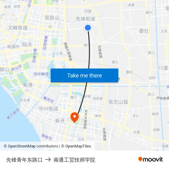 先锋青年东路口 to 南通工贸技师学院 map