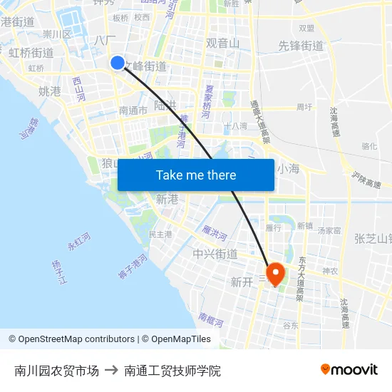 南川园农贸市场 to 南通工贸技师学院 map