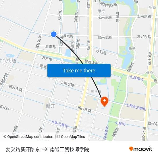 复兴路新开路东 to 南通工贸技师学院 map