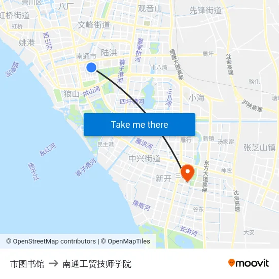 市图书馆 to 南通工贸技师学院 map