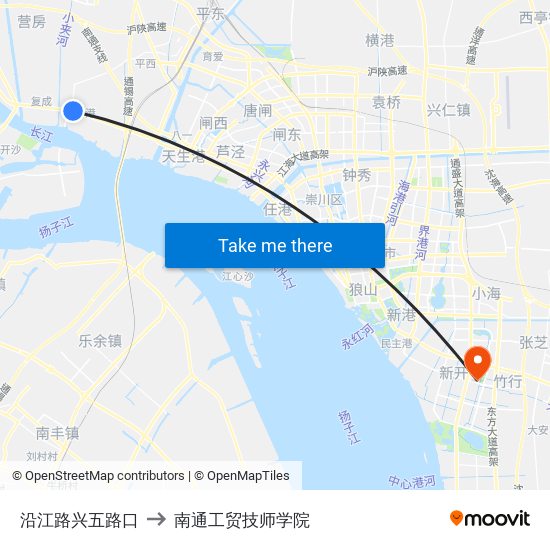 沿江路兴五路口 to 南通工贸技师学院 map