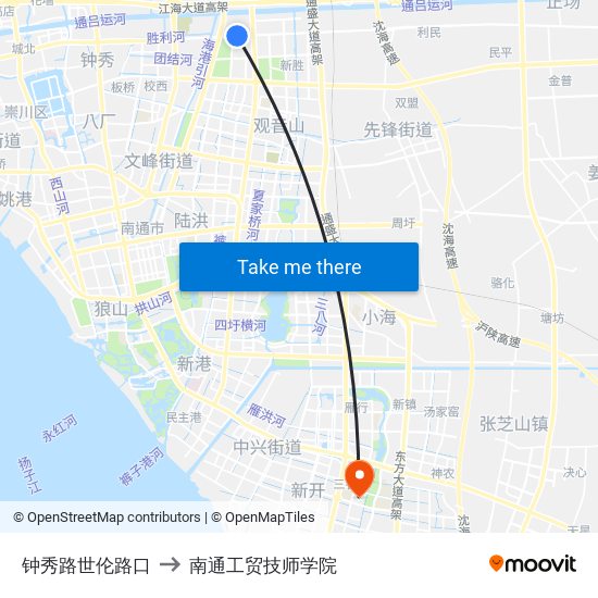 钟秀路世伦路口 to 南通工贸技师学院 map