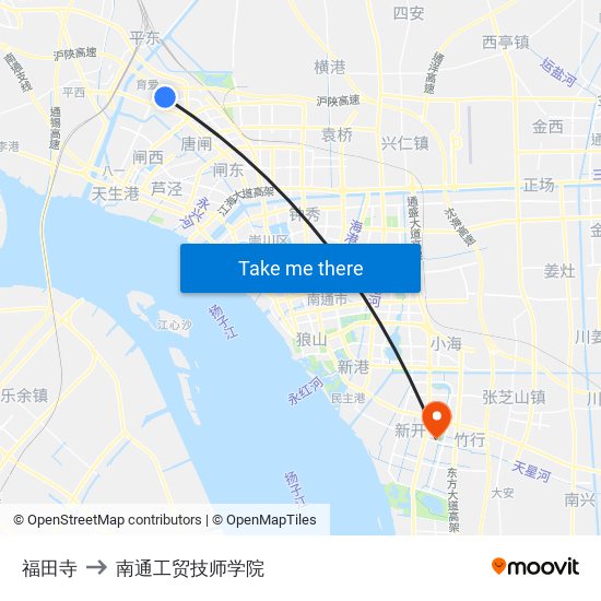 福田寺 to 南通工贸技师学院 map