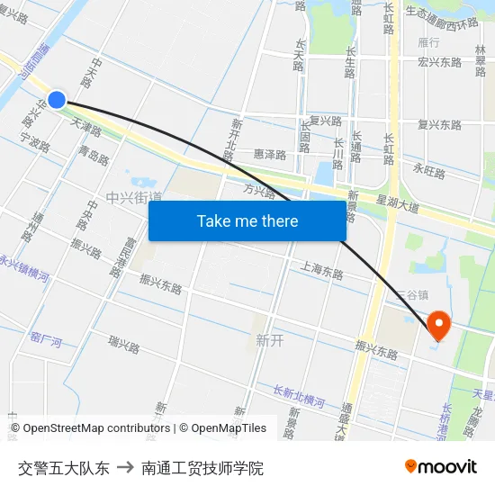 交警五大队东 to 南通工贸技师学院 map