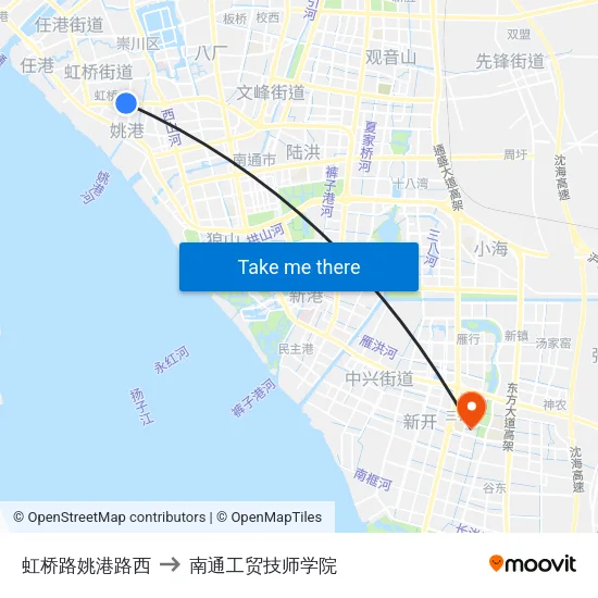 虹桥路姚港路西 to 南通工贸技师学院 map