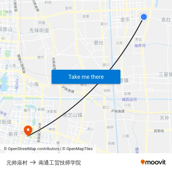 元帅庙村 to 南通工贸技师学院 map
