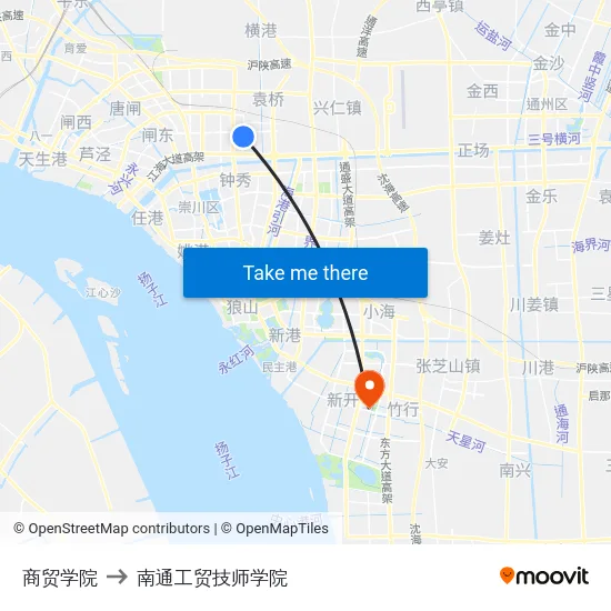 商贸学院 to 南通工贸技师学院 map