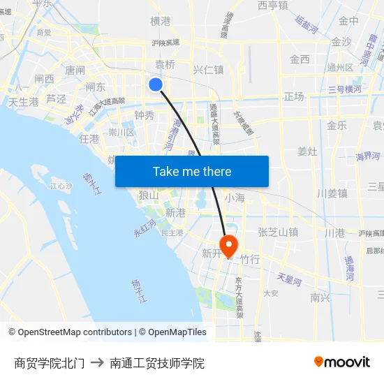 商贸学院北门 to 南通工贸技师学院 map