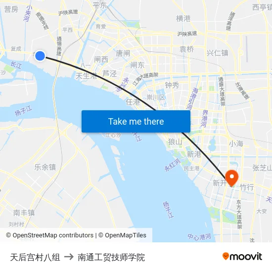 天后宫村八组 to 南通工贸技师学院 map
