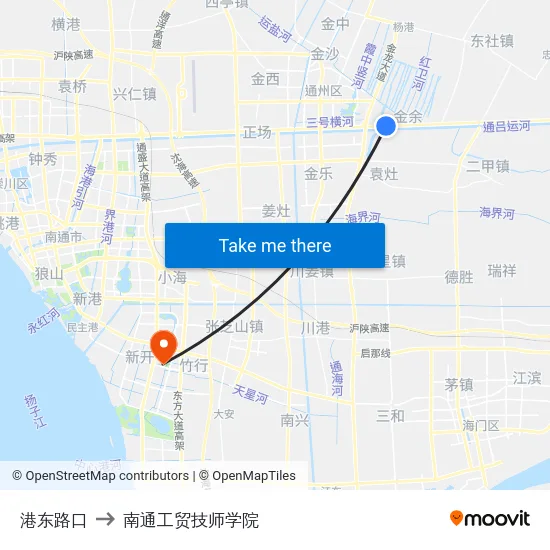 港东路口 to 南通工贸技师学院 map