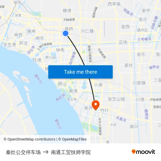 秦灶公交停车场 to 南通工贸技师学院 map