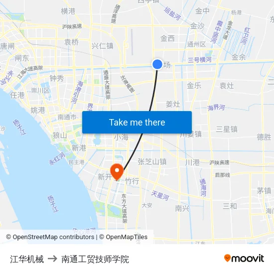江华机械 to 南通工贸技师学院 map