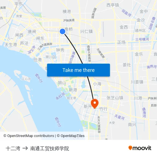 十二湾 to 南通工贸技师学院 map