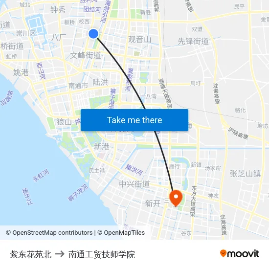 紫东花苑北 to 南通工贸技师学院 map