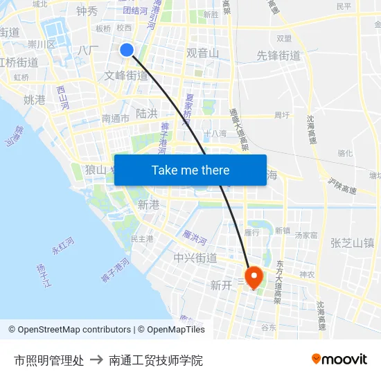 市照明管理处 to 南通工贸技师学院 map