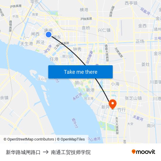 新华路城闸路口 to 南通工贸技师学院 map