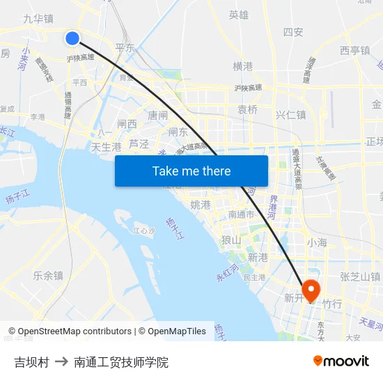 吉坝村 to 南通工贸技师学院 map