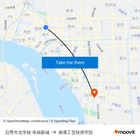 启秀市北学校·幸福新城 to 南通工贸技师学院 map