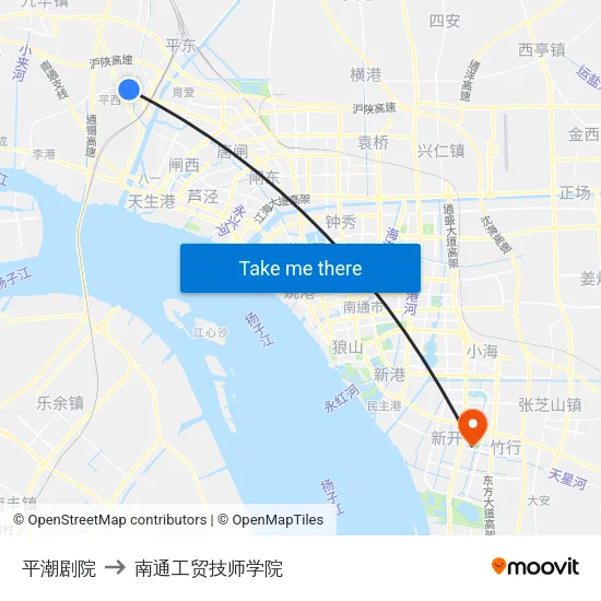 平潮剧院 to 南通工贸技师学院 map