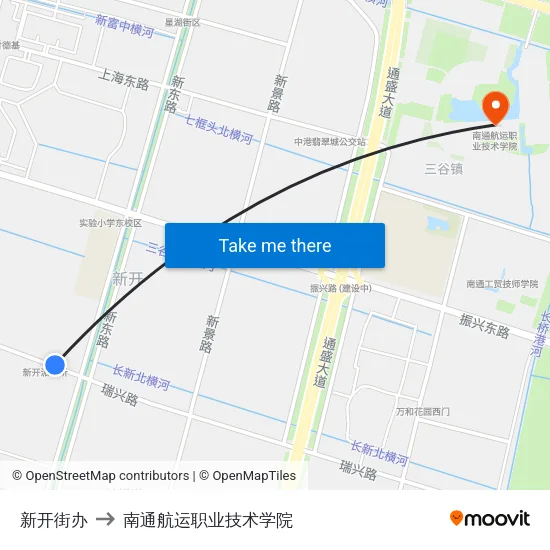 新开街办 to 南通航运职业技术学院 map