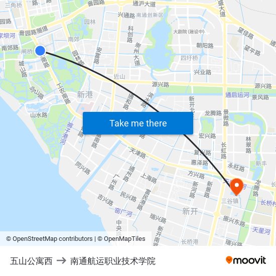 五山公寓西 to 南通航运职业技术学院 map