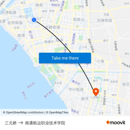 三元桥 to 南通航运职业技术学院 map