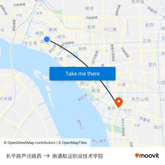 长平路芦泾路西 to 南通航运职业技术学院 map