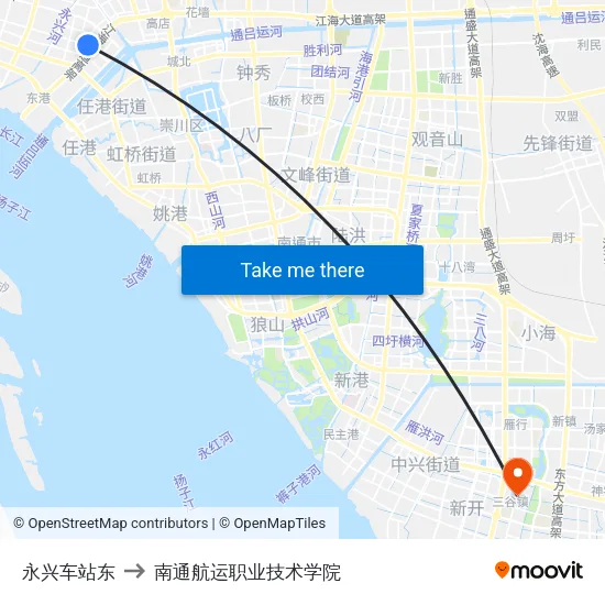 永兴车站东 to 南通航运职业技术学院 map