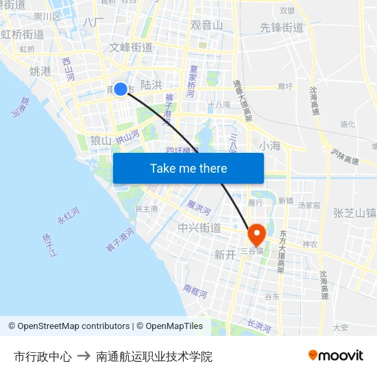 市行政中心 to 南通航运职业技术学院 map
