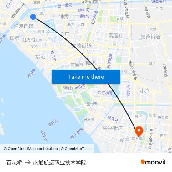 百花桥 to 南通航运职业技术学院 map