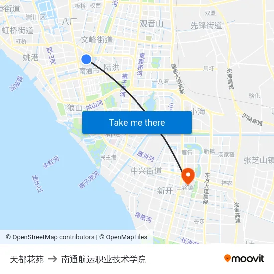 天都花苑 to 南通航运职业技术学院 map