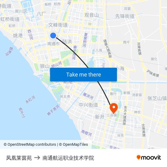 凤凰莱茵苑 to 南通航运职业技术学院 map