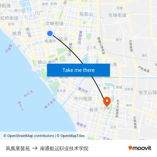 凤凰莱茵苑 to 南通航运职业技术学院 map