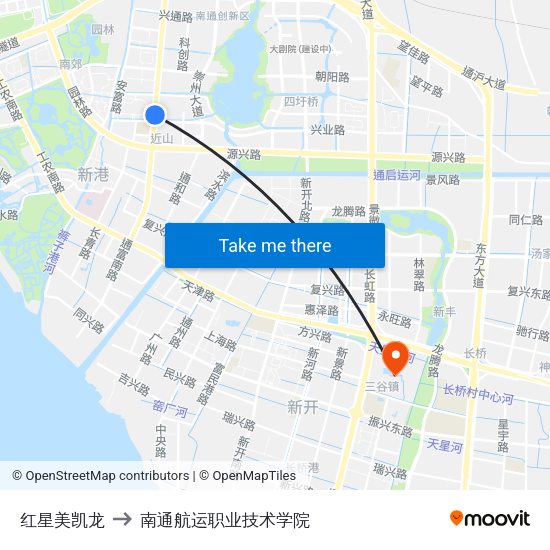 红星美凯龙 to 南通航运职业技术学院 map