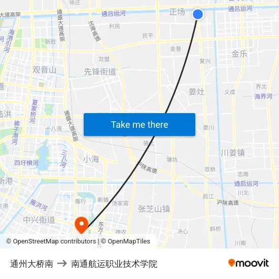 通州大桥南 to 南通航运职业技术学院 map