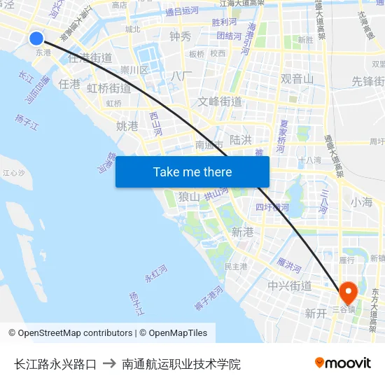 长江路永兴路口 to 南通航运职业技术学院 map